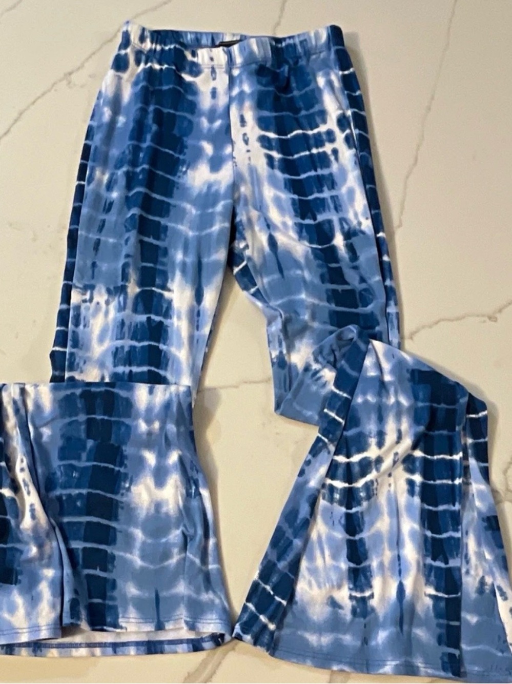 Y2K Vibe sportswear Blue and White Tie-Dye Flared Leggings